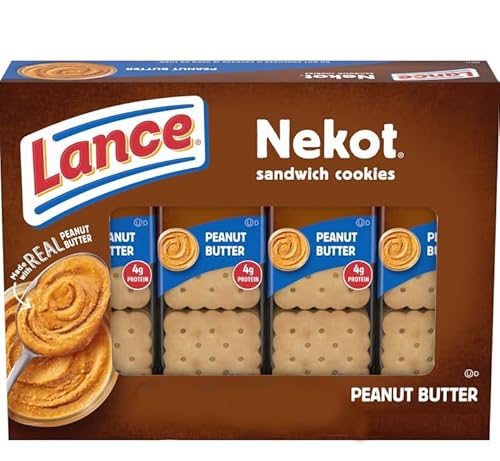 Lance Nekot Peanut Butter Sandwich Cookies – 6 Packs of 4 Cookies, Pack of 2 – Real Peanut Butter Filling, Individually Wrapped Snack Packs, 14 oz Total