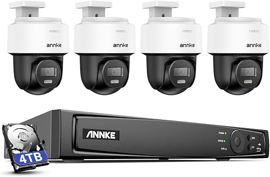 ANNKE 3K PoE Security Camera System, 8CH 12MP H.265+ NVR with 4TB HDD, 4x 5MP Wired PTZ Cam with 345  Pan 80 Tilt, Two Way Talk, Smart Dual Light, AI Human Detection,24/7 Recording, IP66