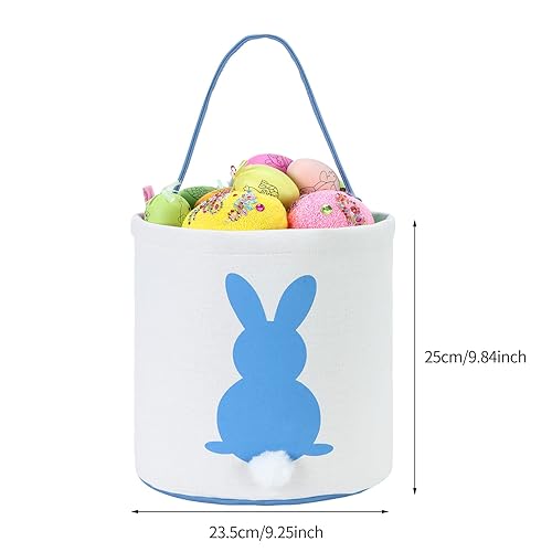 Miniatura 2 de Canasta de conejo de Pascua bolsas de huevo para niños lona de algodón personalizado cesta de huevo de caramelo conejo con impresión de cola mullida