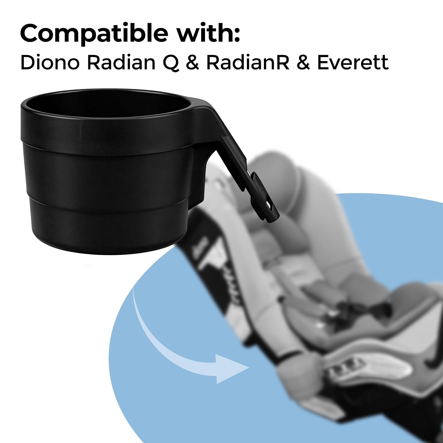 Diono XL Car Seat Cup Holders for Radian and Everett Car Seats, Pack of 3 Cup Holders, Black