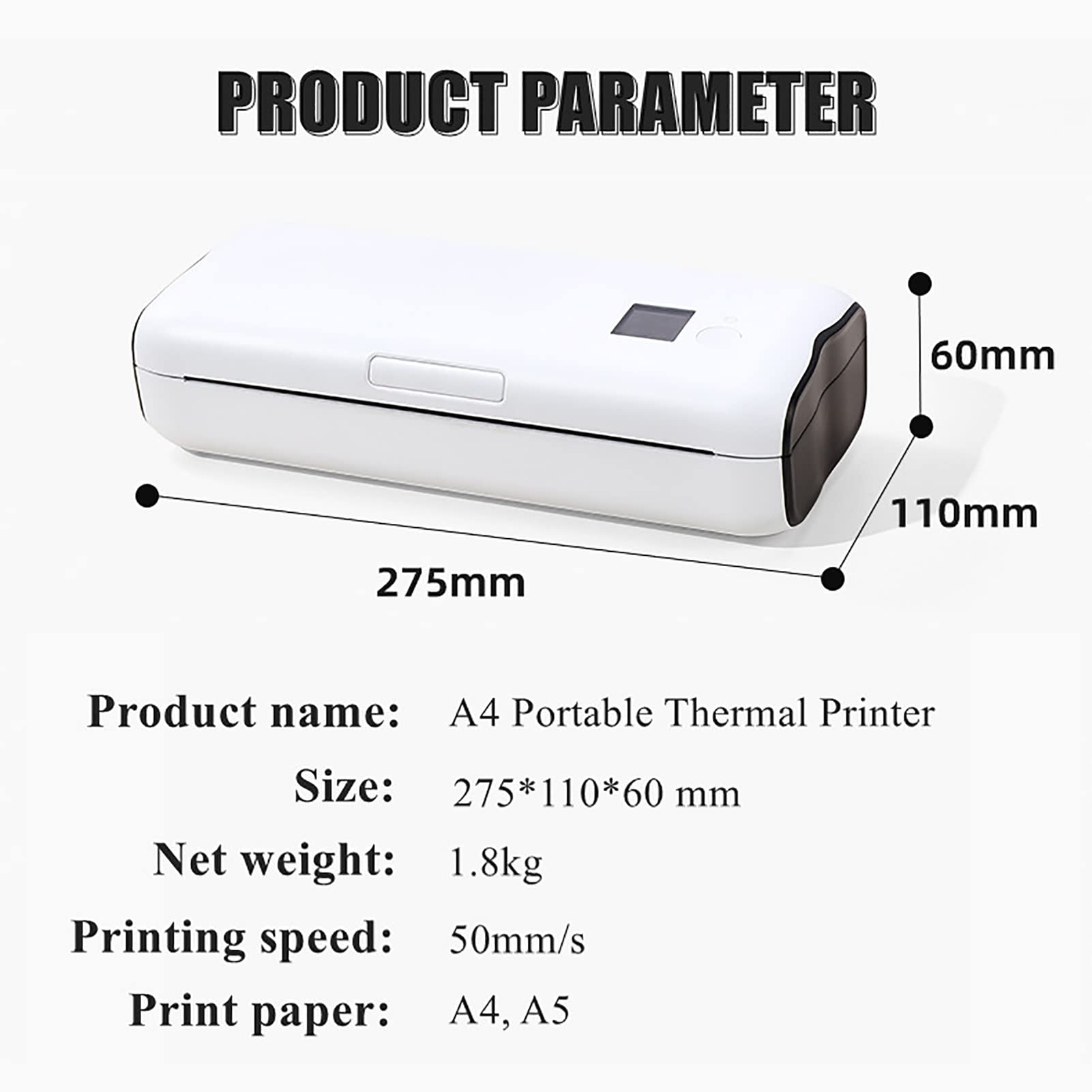 Zunate Stampante termica wireless portatile, supporta carta da stampa larga 216 mm, batteria al litio integrata da 2600 mAh, per ufficio mobile