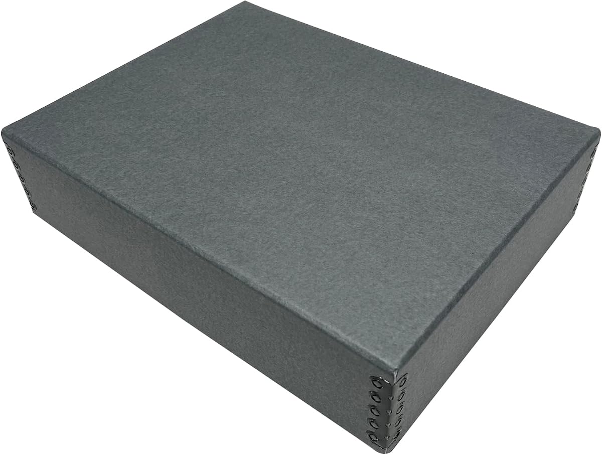 Caja de almacenamiento para archivos Lineco Museum, frente abatible, 9,75 x 12,75 x 3 pulgadas, gris | Sin ácido con borde metálico, conserva la longevidad de la imagen, organiza fotos, periódicos, impresiones, documentos, manualidades, bricolaje