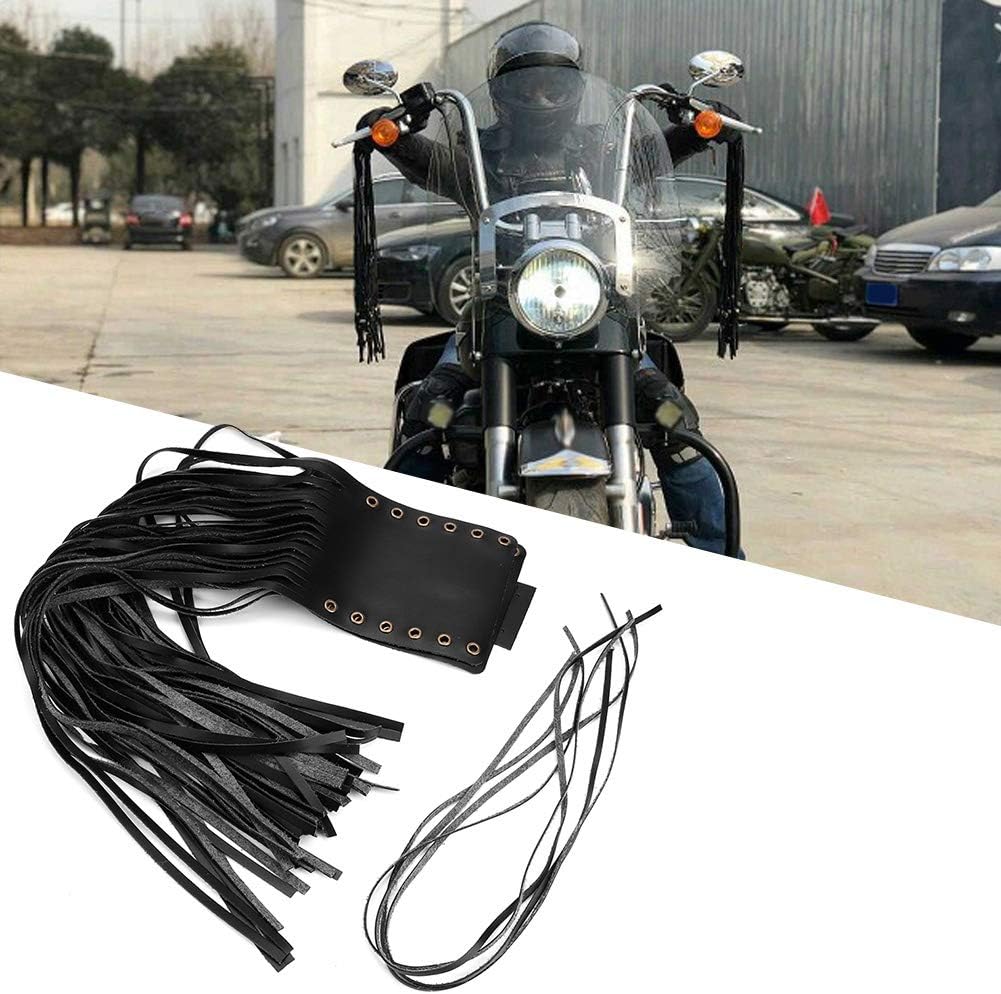 Milltrip 2Pcs Handlebar Tassel Grips - Premium PU Leather Hand Grip Tassels with Fringe Wrap Cover, Universal Fit for 1in Handlebar, Black Modification Accessories