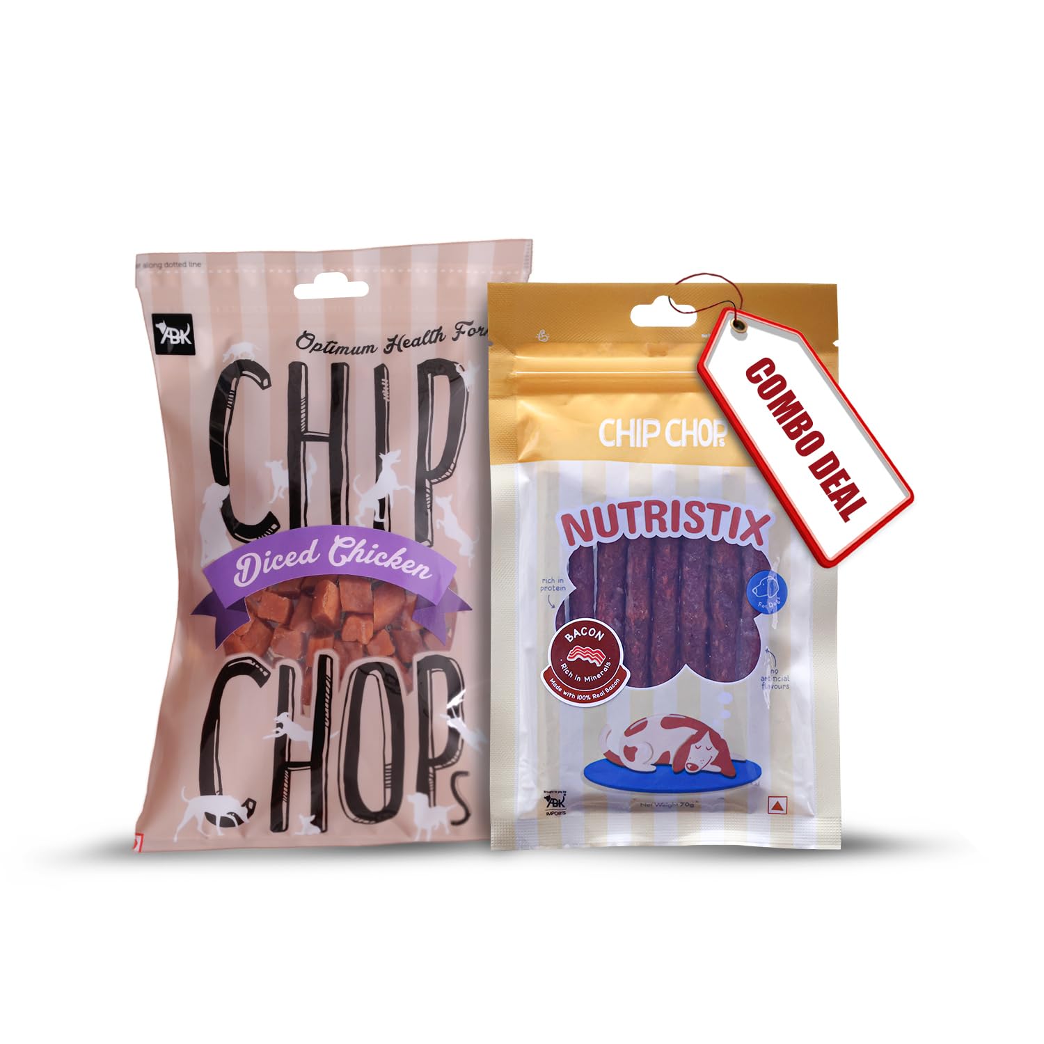 1 Pack of Chip Chops Diced Chicken Dog Treat, 70 GMS and 1 Pack of Nutristix Bacon Flavour, 70 GMS Perfect Dog Treats for Training, Rewards and Snacking