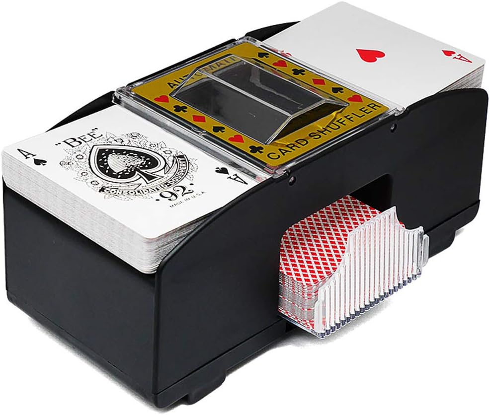 Playing Card Shuffler - Automatic Card Mixing Machine, 2 Deck Travel Poker Machine Dispenser, Battery Operated Hand Crank Drop Shipping for Home