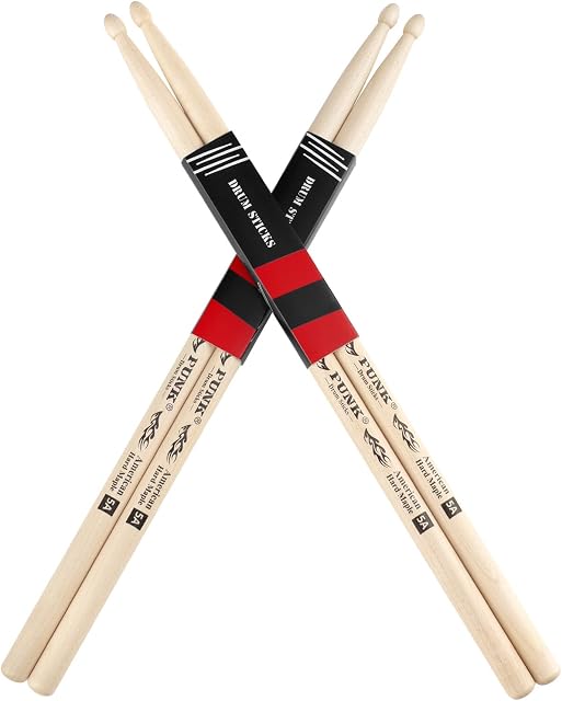 2 Paires Bâtons de tambour 5a Sticks de tambours American Hard Maple Wood Tip Stick de tambour idéal pour les tambours de tous niveaux, utilisés pour les fûts, la percussion et la pratique (Hard Maple) 5A-2P)
