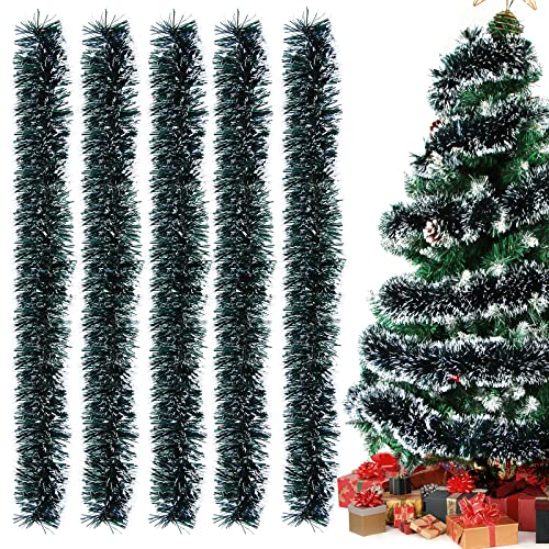Aurasky Guirnalda Verde Oscuro de Navidad, Espumillón 10m, Abeto, Árbol Verde, Brillante Metálica, Oropel para Decoración