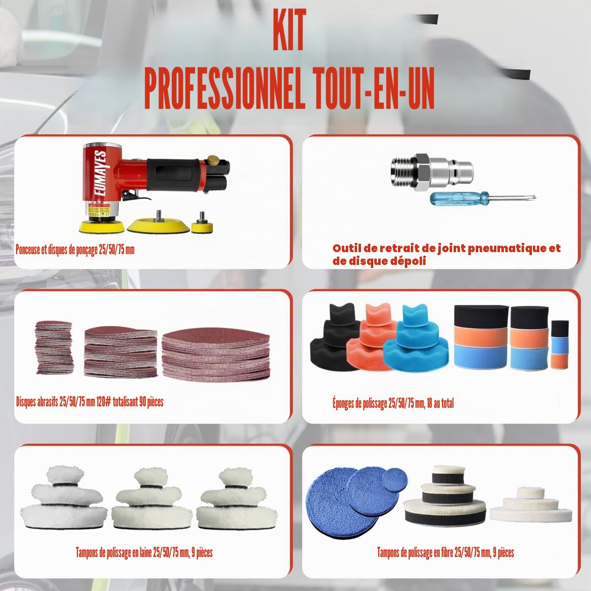 Mini Polisseuse, 25 mm, 50 mm, 75 mm, Ponceuse Excentrique à Air Comprimé, Petit Ponceuse à Air Comprimé avec Papier Abrasif, Tampon de Polissage pour le Polissage et le Ponçage