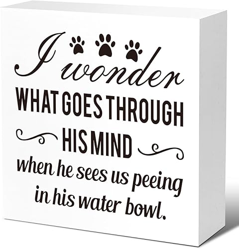 LVQHI Cartel de madera con texto en inglés I Wonder What Goes Through His Mind, letrero de madera con texto en inglés I Wonder What Goes Through His