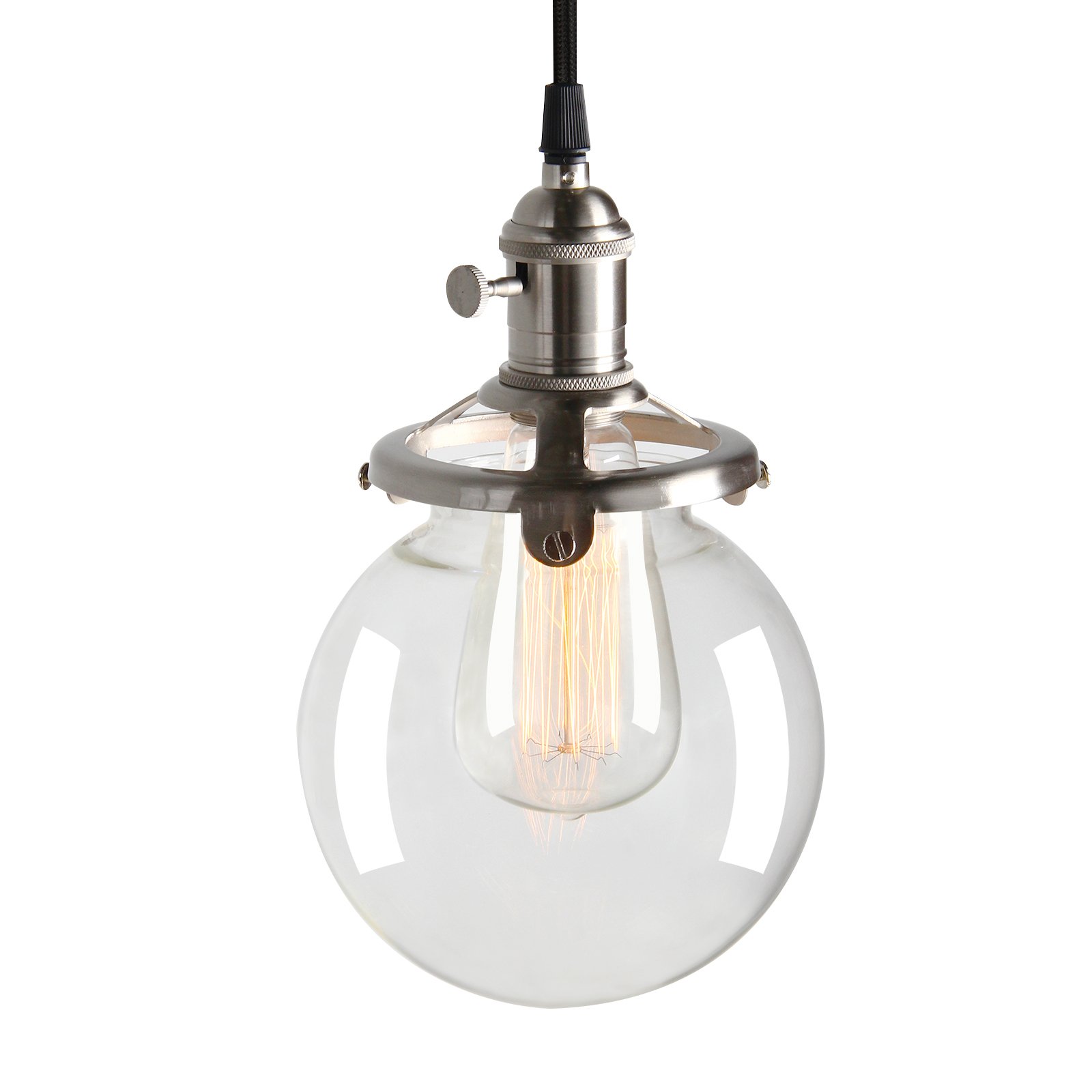 Pathson Brushed 5.9 Inch Industrial Vintage Modern Edison Pendant Light Lamp Fixture Loft Bar Kitchen Island Ceiling Light Chandelier With Clear Glass Globe Shade (Brushed)