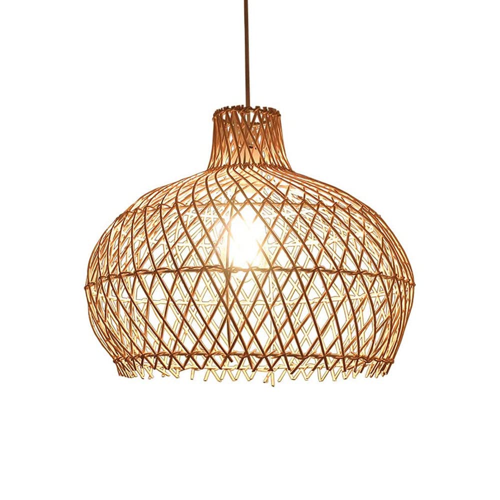 Lámpara colgante de ratán E27 tejida a mano con cable ajustable beige