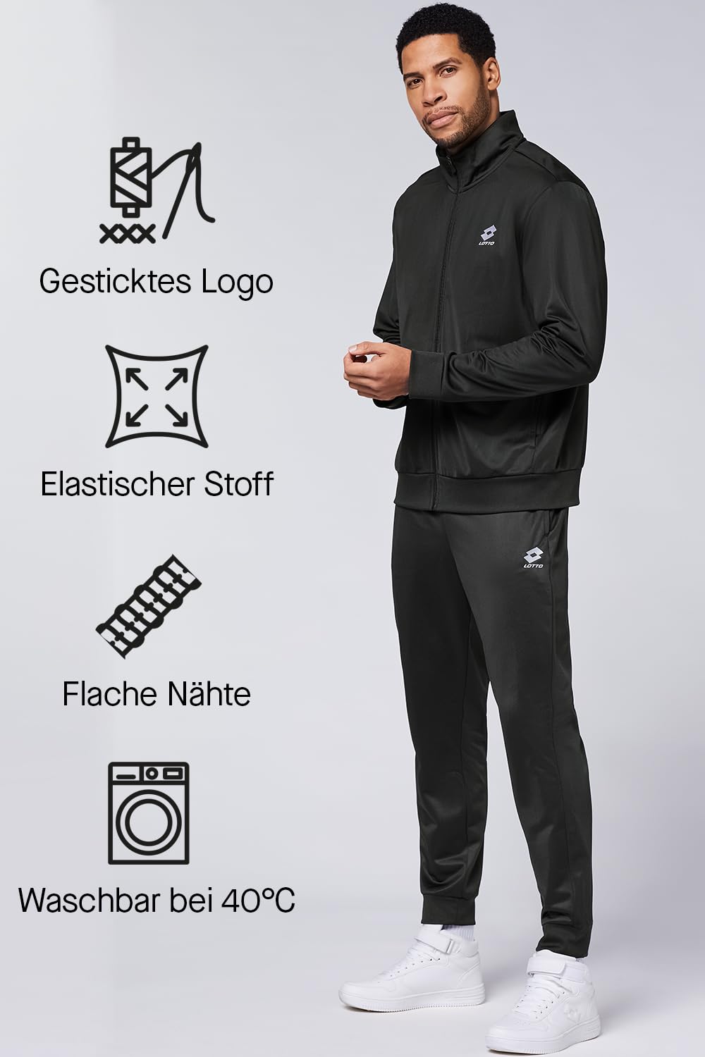 Lotto Męski dres treningowy, granatowy, rozmiar M-5XL, dres sportowy, krój regular fit, ze 100% poliestru, strój rekreacyjny z elastycznym ściągaczem i praktycznymi kieszeniami bocznymi I dres do