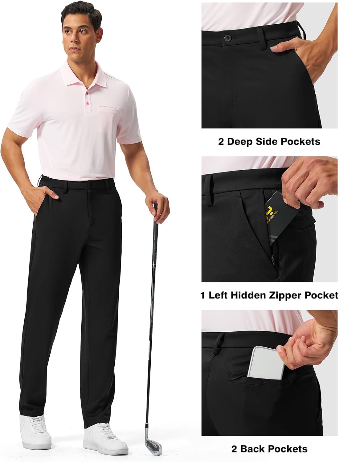 BGOWATU Men's Golf Pants 30"/32"/34" Stretch Casual Dress Pants Lightweight Work Business Trousers with 5 Pockets