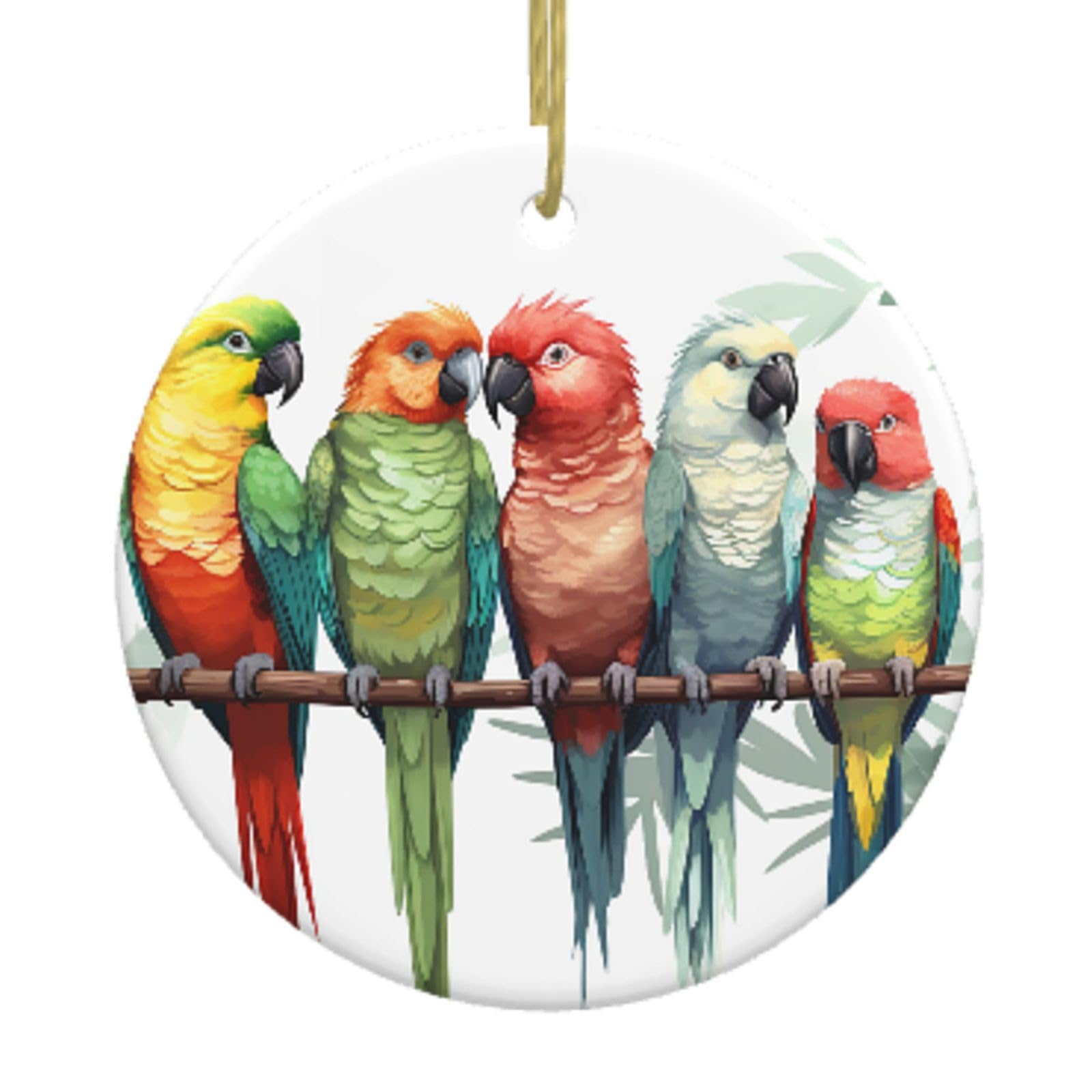 Ceramic Christmas Tree Hanging Ornaments with Gold Ropes Christmas Tree Decorations Round Ceramic Colorful Parrots On Tree Pendant Keepsake Decorations for Holiday Xmas Gift Ideas