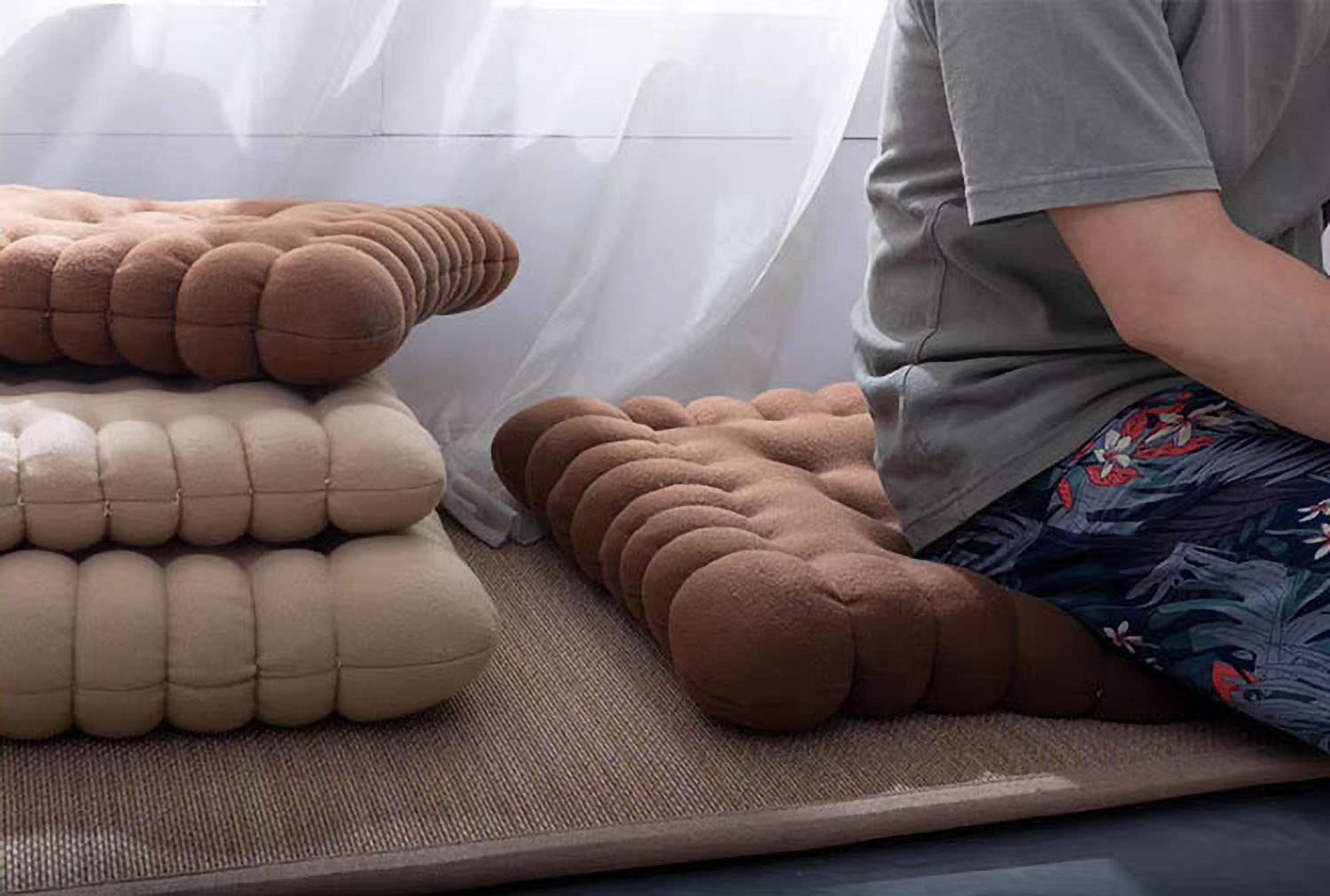 IXITON Biscuit Shaped Meditation Cushion seat Cushion Round Cookie Chair Pad Square Floor Pillow Cushion for Chair Living Room Balcony Office Sofa Yoga 16inch?40cm? (Square, Pink)