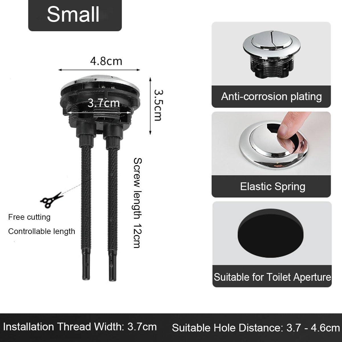 Botón de inodoro de doble descarga 38 mm, botón de inodoro de doble descarga Plástico ABS