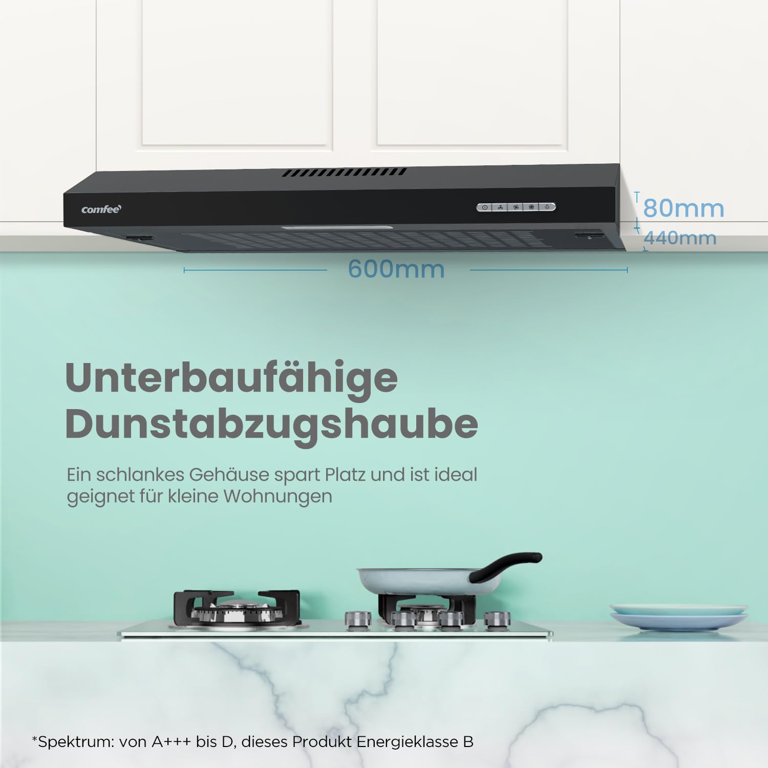 COMFEE' CHU 3.6F17BB 60cm Unterbauhauben Dunstabzugshaube Unterbau mit Edelstahl – Bild 2