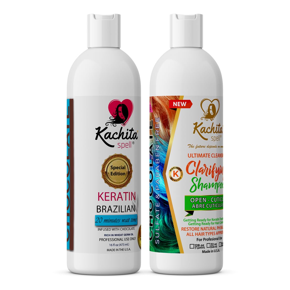 Brazilian Keratin Hair Blowout Treatment Kachita Spell Professional Results Straighten and Smooth Hair + Shampoo Clarify