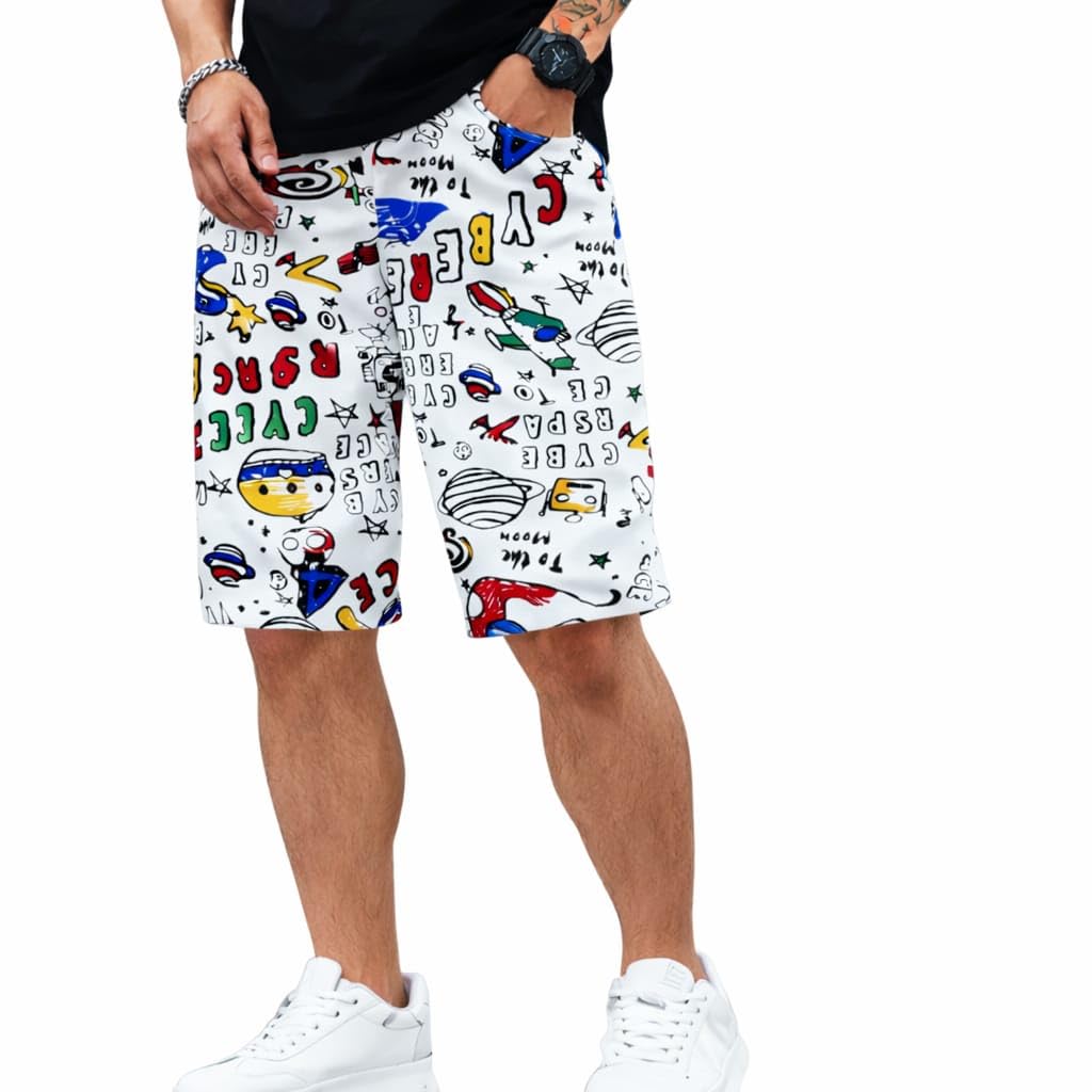 Men's Black Graphic Printed Cotton Shorts Graffiti Pattern Casual Bermuda Shorts for Men Regular Fit Knee Length Shorts Daily Use-picture-20