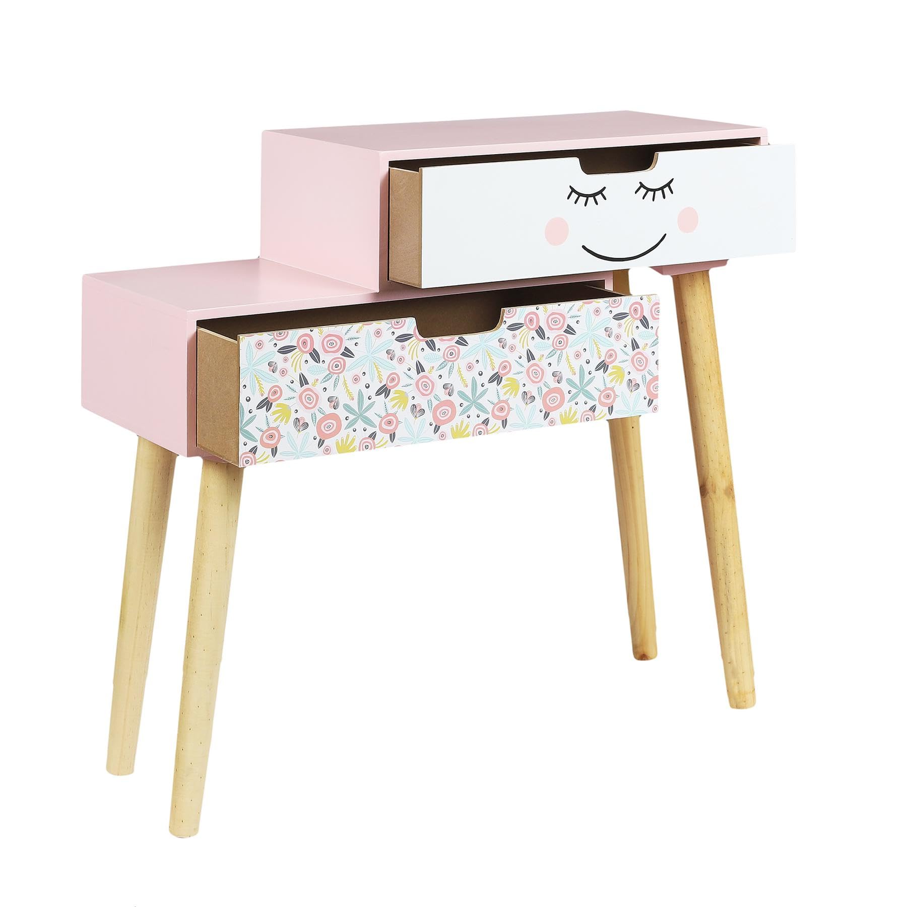 HOME DECO KIDS Chevet Liberty Bambino Camera Arredo Mobile, PIN, Legno-Rosa-Bianco-Nero-Verde, 55x22x50,08