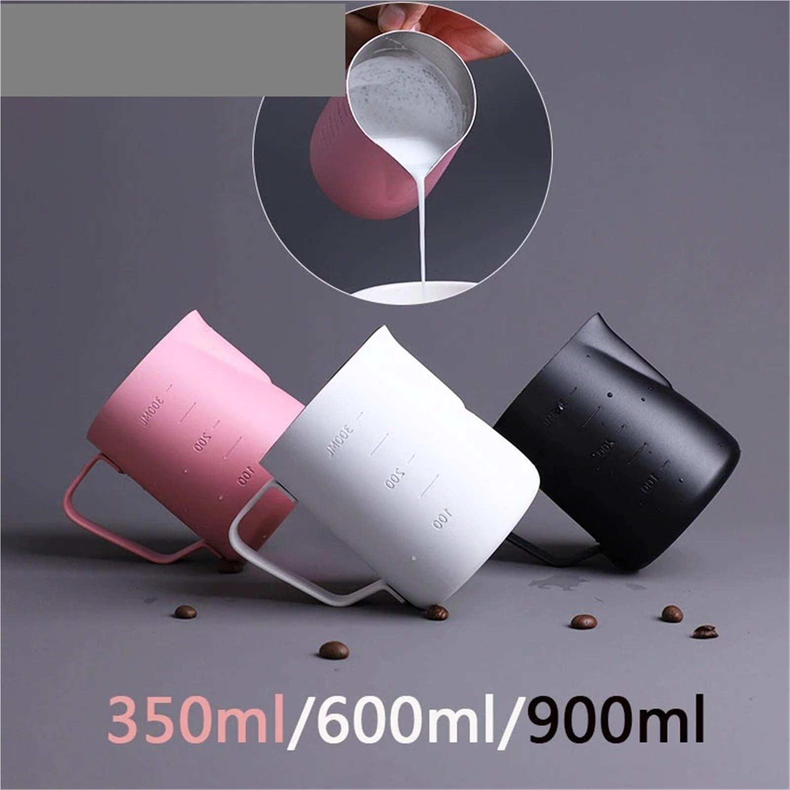 Jarra de espuma con revestimiento antiadherente, taza de leche con escala, jarra de espuma de crema Latte artesanal de café Barista, 2 uds. Para café(350ml-silver)