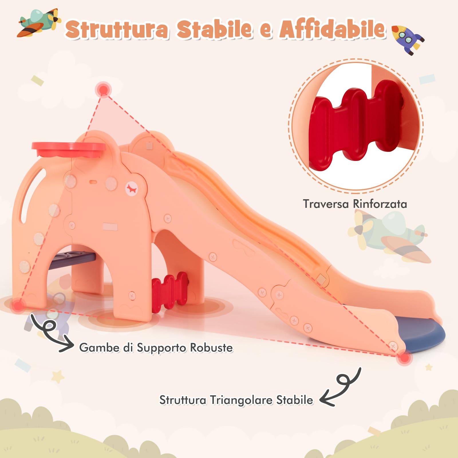 RELAX4LIFE 4 in 1 Scivolo per Bambini, Centro Attività con Scaletta da Arrampicata e Cestino da Basket, Uso Interno o Esterno, Parco Giochi Multifunzionale per Bambini 1-4 Anni (MODELLO 3-ROSA)