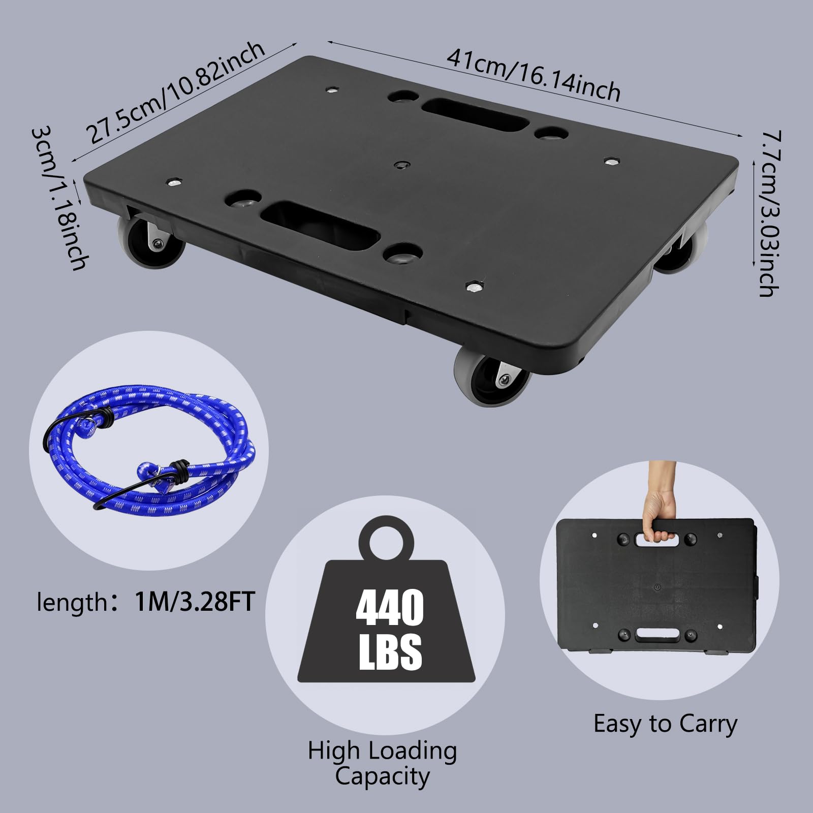 Carro rodante para muebles, 2 paquetes de mudanzas de muebles con 4 ruedas, plataforma plana resistente para mover muebles, capacidad de 440 libras, carrito de diseño entrelazado (2, negro)