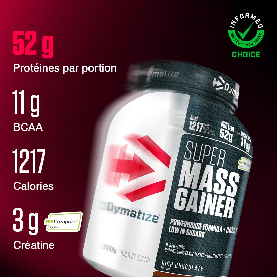Dymatize Super Mass Gainer Rich Chocolate 2943g - Poudre Weight-Gainer + Glucides BCAA et Caséine