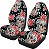 Biyejit Red Floral Skull Car Seat Covers Full Set Truck SUV Sedan Auto Protector Case Universal Fit Interior Decor Accessory