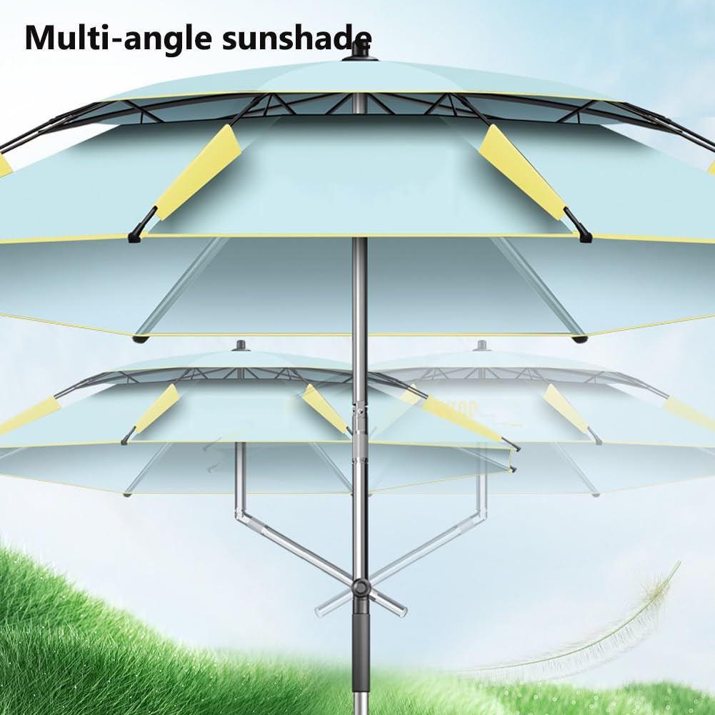 Przenośny Parasol Wędkarski z Wentylacją, 220 cm Składany Podróżny Parasol z Torbą Transportową i Kotwicą, Kempingowy Przeciwsłoneczny Nachylany
