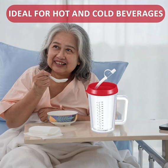Disabled Adults Drinking Cup/Beaker/Mug/Sippy Cup, Adult Drinking for Disabled Adults Cup Water Bottle for The Elderly, Vulnerable and Disabled, Red