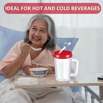 Disabled Adults Drinking Cup/Beaker/Mug/Sippy Cup, Adult Drinking for Disabled Adults Cup Water Bottle for The Elderly, Vulnerable and Disabled, Red
