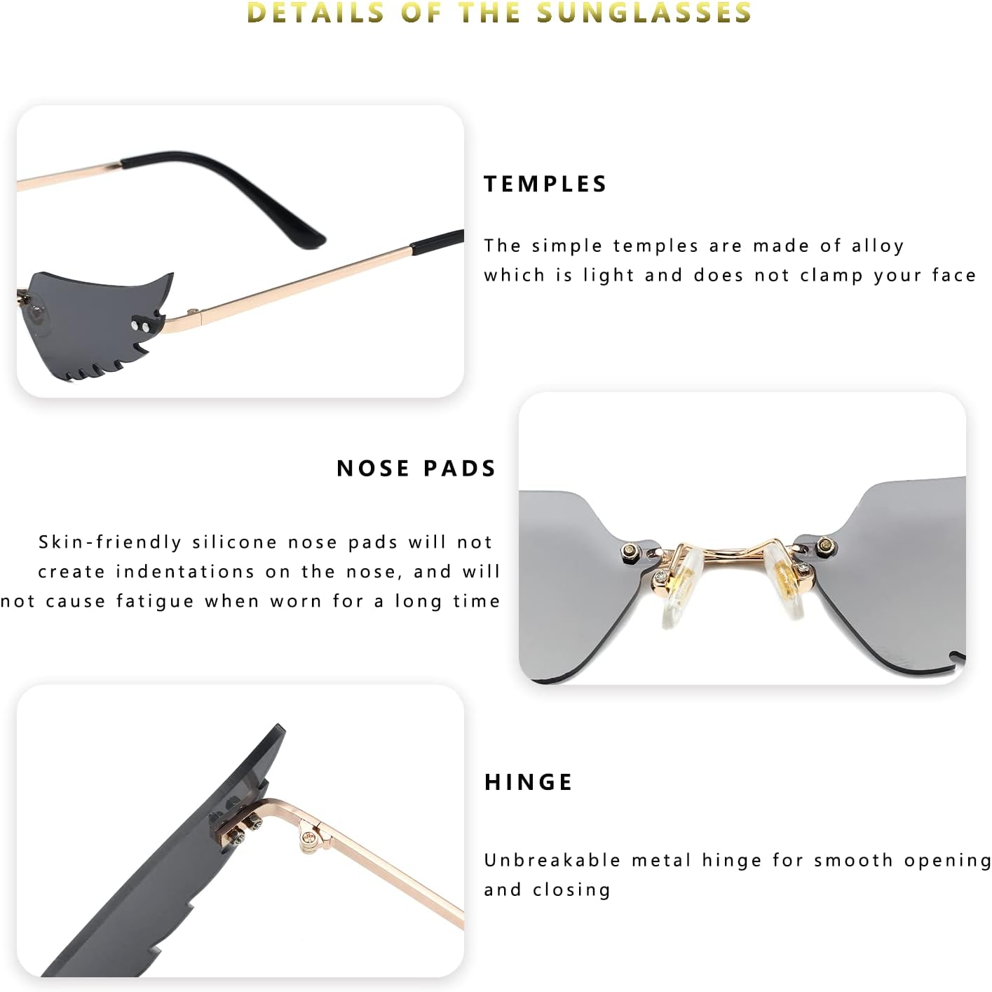 LASPOR Wing Shape Lens Rimless Sunglasses for Women Men Party Glasses - Image 4