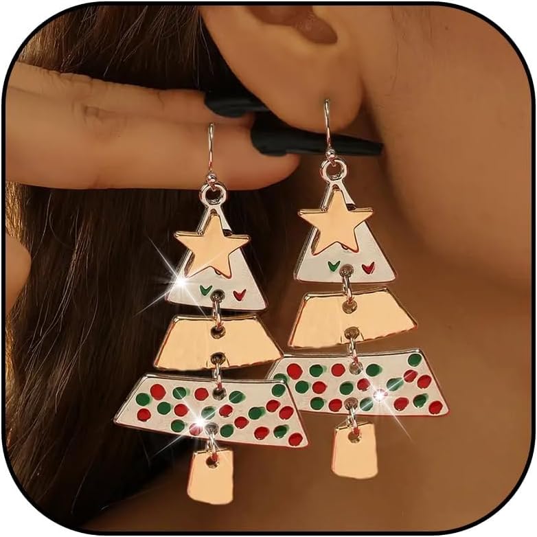 Christmas Earrings Stocking Stuffers for Women Xmas Snowflake Candy Cane Drop Dangle Earrings Holiday Jewelry Christmas Decorations Gifts Outfits Accessories