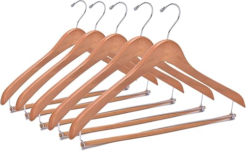 Quality Hangers Paquete de 100 perchas de madera hermosas y resistentes con barra de bloqueo, madera natural brillante (100)