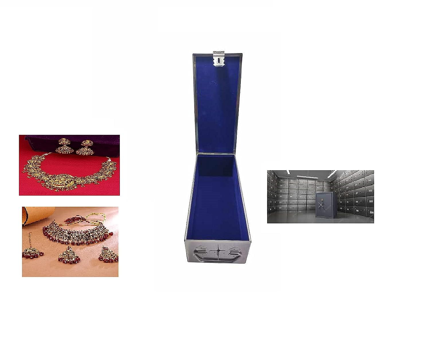 Jewellery Ornaments Storage And Cash Container Box with Cushion - with Velvet Lining(Red) & Handicrafts Digital Minakari Laser Print Design Size-10 Inch (Handicrafts Blue velvet)-image-13