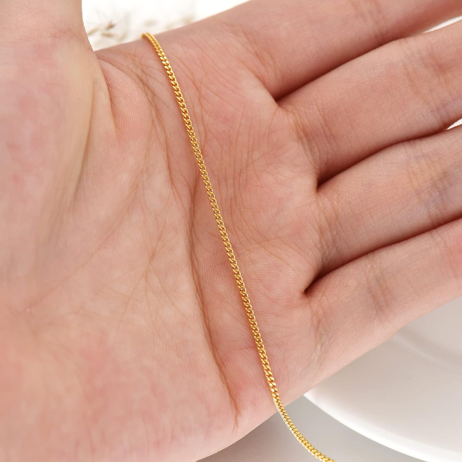 14k Yellow Gold 0.8mm-1.5mm Thin Gold Chain Necklace with Spring Clasp, Cable Chain/Cuban Link Curb Chain/Rope Chain/Rolo Chain/Round Chopin Chain Necklace, Durable Real 14k Gold Chain Necklace for Women