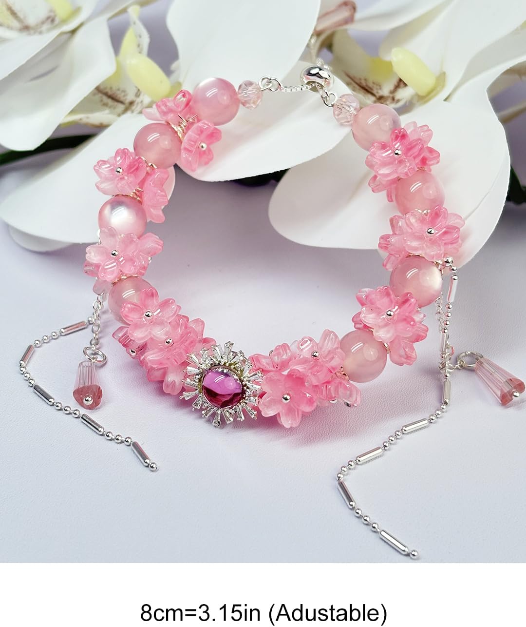 Sakura Energy Bracelet｜Adjustable Glass & Zircon Bracelet for All Zodiac Signs｜Attract Love & Luck｜Peach Pink & Rose Red｜ Zodiac Compatible for Attracting Love, Enhancing Relationships & Boosting Luck - Image 2