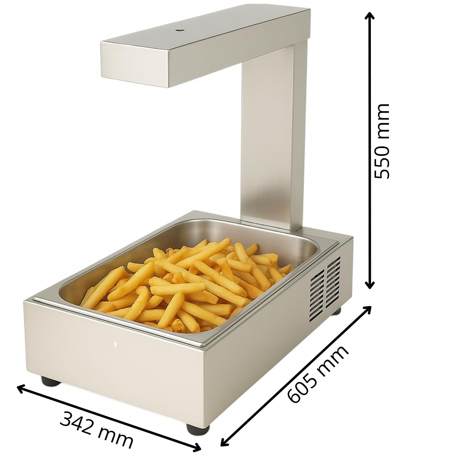 Chauffe-Frites Professionnel GN 1/1 – 1000W – Acier Inox – Chauffage Supérieur – Bac Fixe – 342x605x550 mm