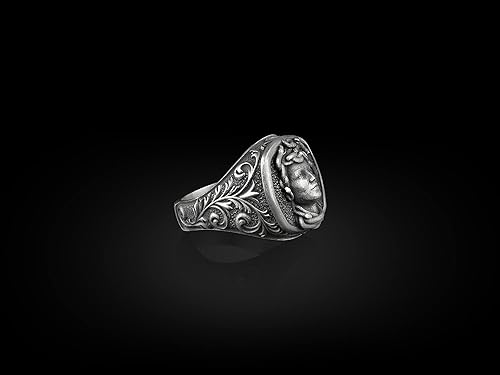 Miniatura 4 de BySilverStone Jewelry - Anillo de sello Gorgon Medusa, anillo de sello cuadrado de plata de ley, mitología griega, anillos de meñique para mujeres,