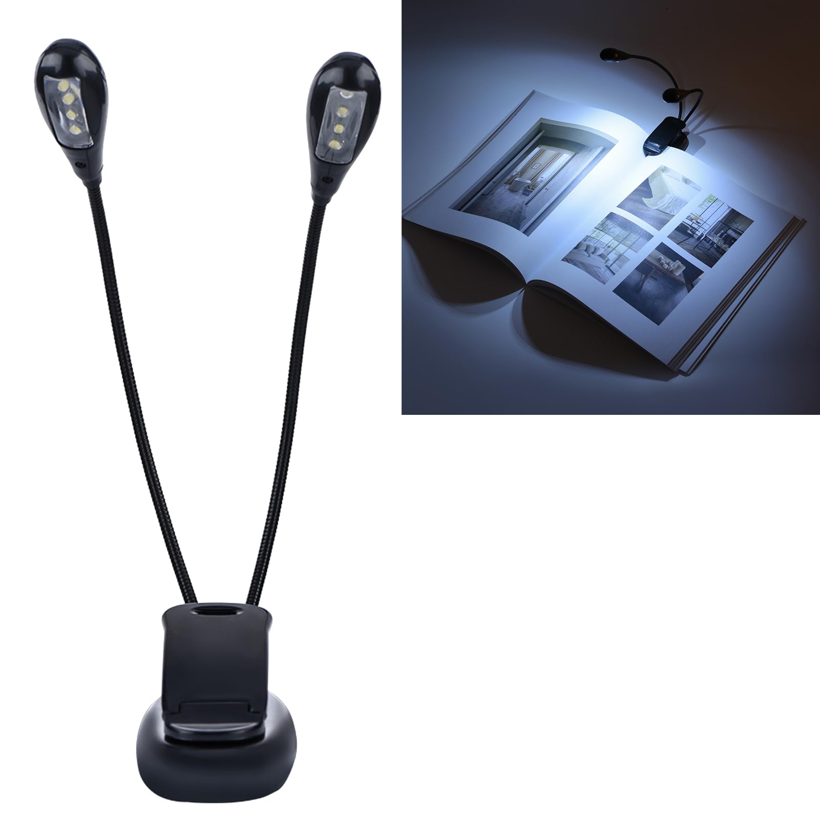 Muziekstandaardlicht, Clip-on LED-boeklicht, USB- en AAA-Batterijvoeding, Mini Dubbel Verstelbaar Armlicht is Zeer Geschikt Voor Pianospelers, Reizen(8 kralen