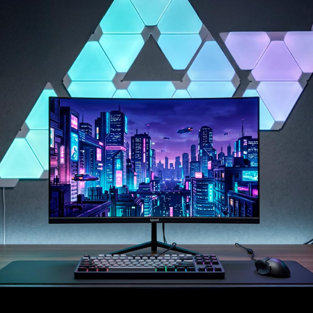iggual Monitor Profesional 23,8” con Altavoces Integrados- Panel IPS(1920x1080)@120Hz (FHD)-Respuesta 1ms- Pantalla Frameless 99% sRGB-Conexiones: VGA y HDMI-Flicker Free-Compatible VESA -Negro