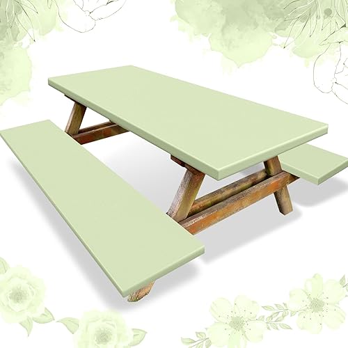 Miniatura 7 de Mantel ajustable para mesa y banco de pícnic, 3 piezas, para mesa de 6 pies, 30 x 72 pulgadas, bordes elásticos, impermeable, lavable, para