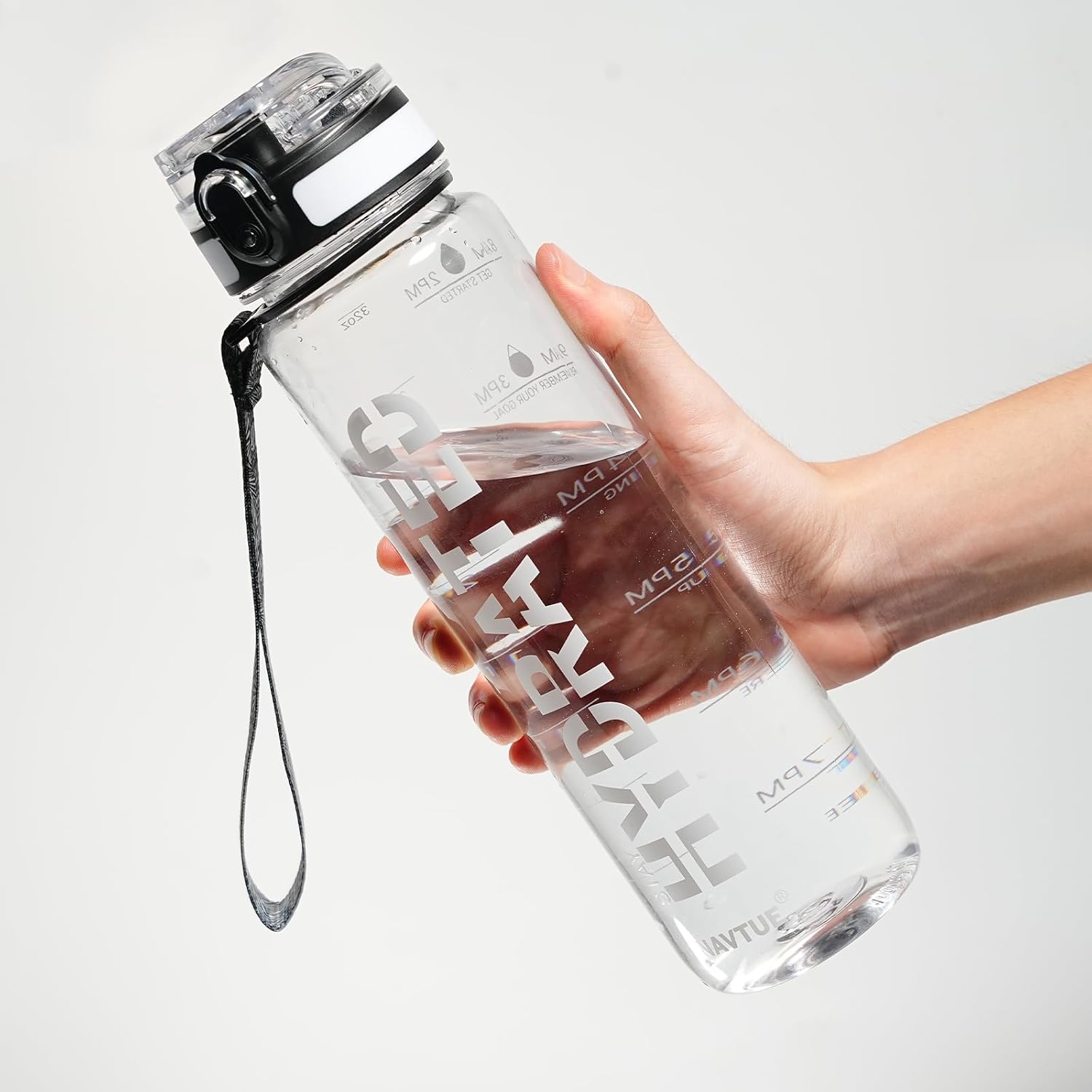 Water Bottle, 32 oz Sports Water Bottles with Time Marker Wide Mouth, Motivational and Leakproof Drink Bottle, BPA Free Tritan with Carry Strap for Gym Fitness Outdoor(1 Bottle) - Image 8