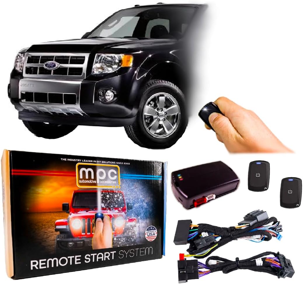 MPC Complete 4-Button Remote Start Kit Compatible with 2008-2012 Ford Escape - T-Harness - Includes (2) 4-Button Extended Range Remotes - Up to 3,000 ft - Firmware Preloaded - USA Tech Support