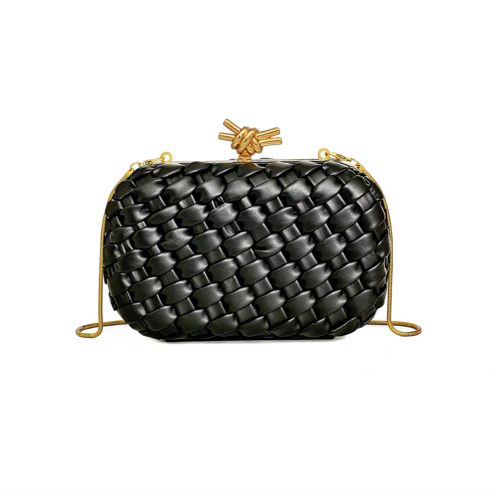 Handwoven Clutch Evening Bag for Women – Structured PU Leather Purse with Chain Strap for Wedding, Party & Date Night