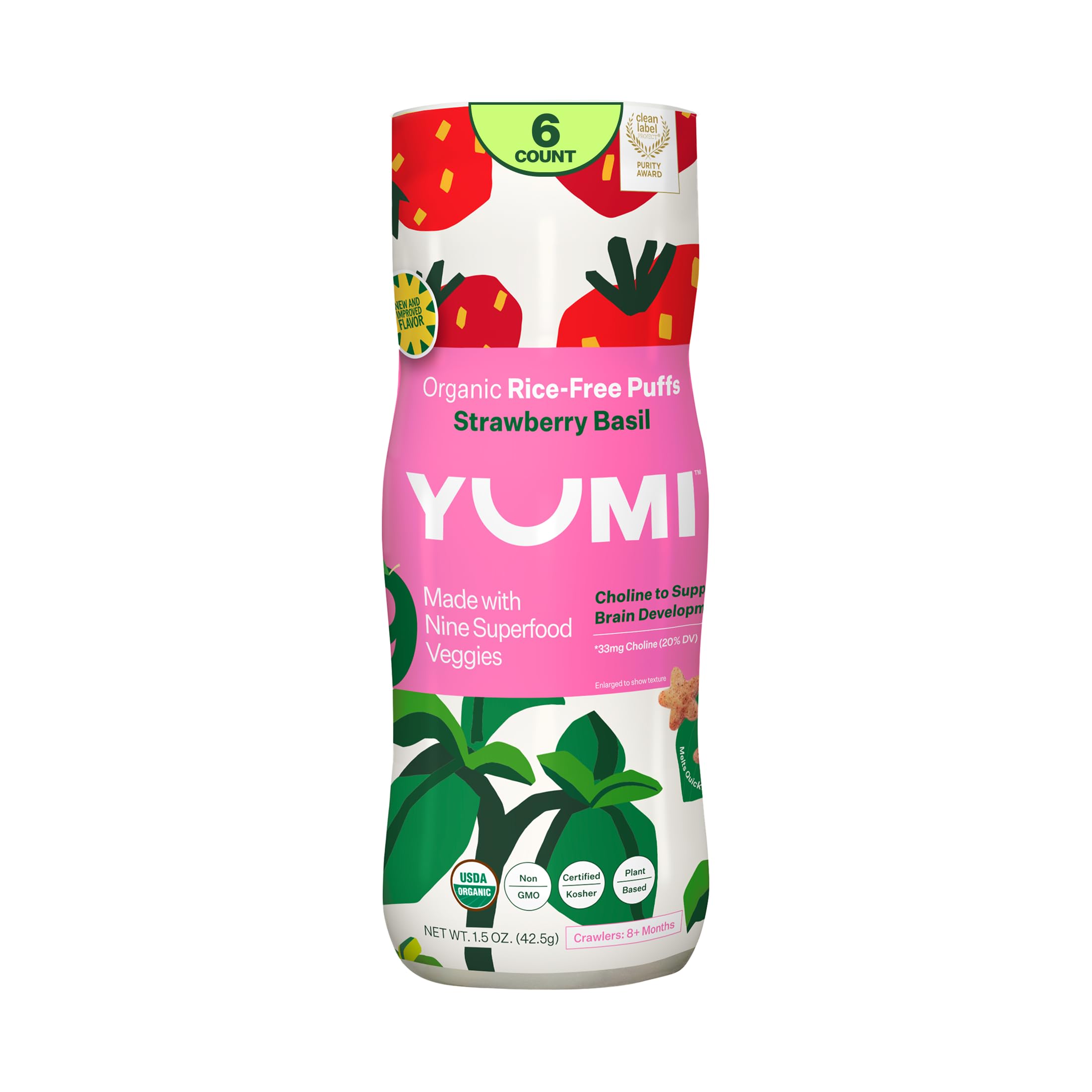 YUMI Rice-Free Baby Puffs - No Sugar Added, Gluten-Free, Non-GMO Organic Baby Snacks Puffs, School Safe for Daycare and Lunchboxes - Alternative to