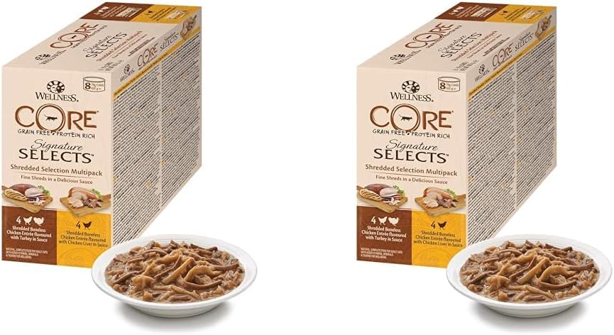 Wellness CORE Signature Selects, Wet Cat Food, Grain Free, High Meat, Shredded Mix, 8 x 79g (Pack of 2)