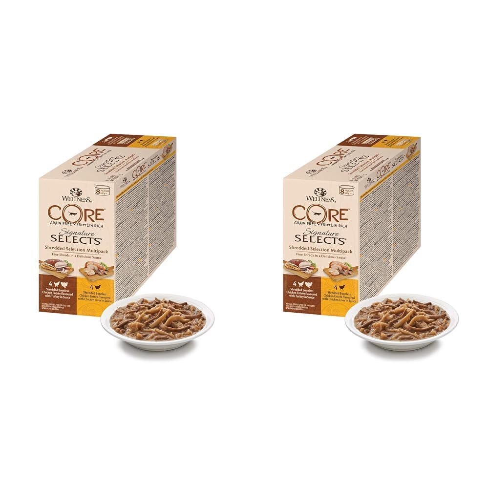 Wellness CORESignature Selects, Wet Cat Food, Grain Free, High Meat, Shredded Mix, 8 x 79g (Pack of 2)