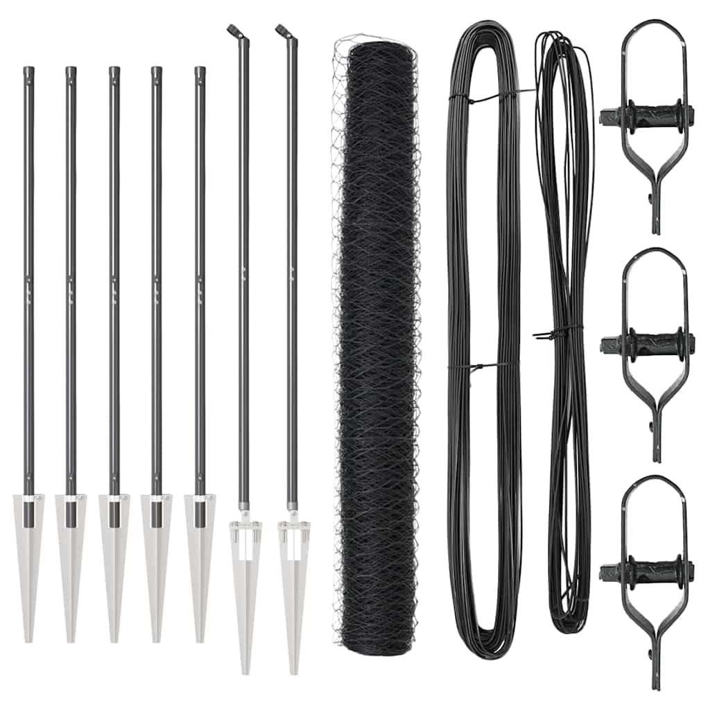 Steel PVC Garden Fence Post Grey 10 x 1.4 m 36 mm Mesh Outdoor Security Barrier for Yard Patio Corrosion Resistant Easy Assembly 14 Spike Posts Set
